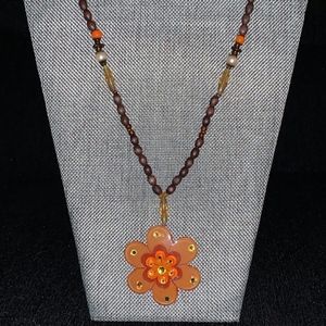 Orange/brown large pendant necklace & earring set